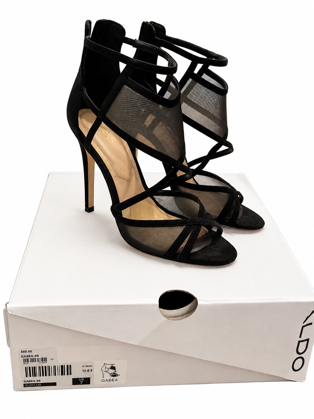 Black Strappy Mesh High Heel Sandals